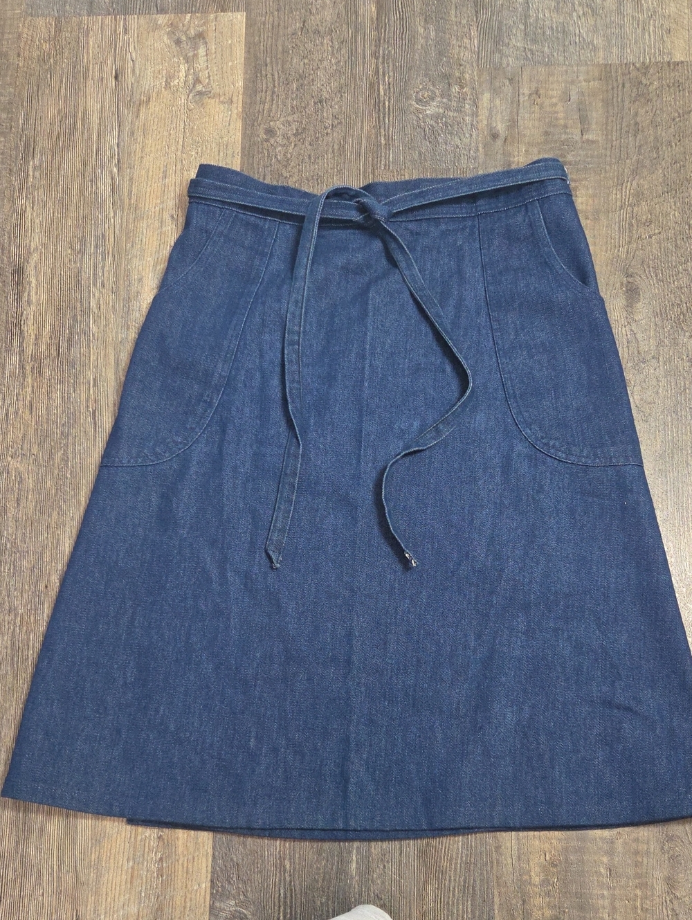 Vintage Denim A-Line Wrap Skirt with Tie Waist - Blue